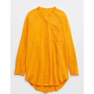 Aerie by American Eagle Gauzy Coverup Shirt Simply Orange size S Oversized Fit